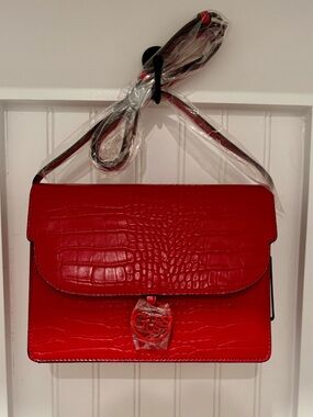 NWT Guess Red Croc-Embossed Shoulder Bag
